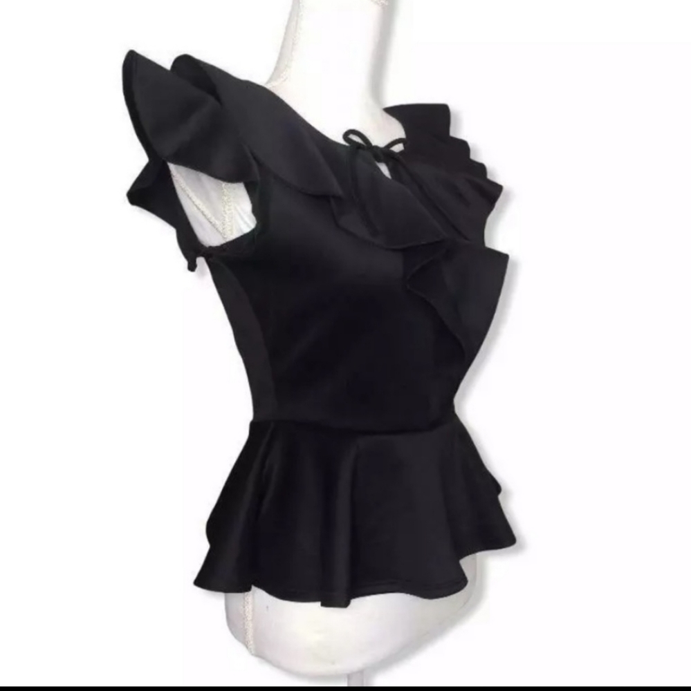 Black Front Ruffle Peplum Top, M - Picture 3 of 4